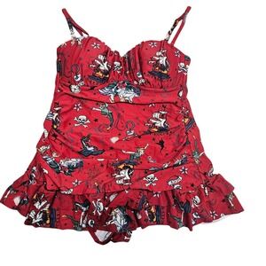 Disney Peter Pan Swimsuit Ruffle‎ One Piece Swimwear Mermaid Jolly Red S
